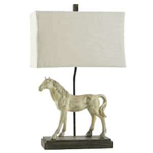 31 in. Dapple Gray Table Lamp with Natural Linen Softback Fabric Shade