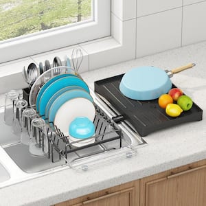 14.17 in. to 20.86 in. Expandable Dish Drying Rack in Sink, Standing Dish Rack with Utensil Holder for Kitchen Counter