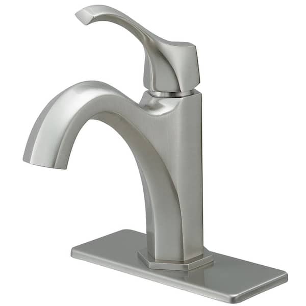 Fapully Single Handle Single Hole Bathroom Faucet with Deckplate Included and Drain Kit Included in Brushed Nickel