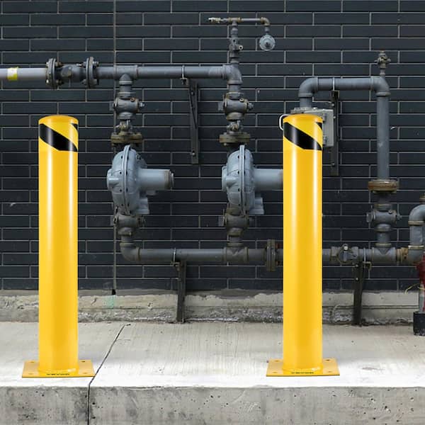 Safety Bollard 36 in. Height Bollard Post 5.5 in. Dia Steel Pipe Safety Bollard Post Yellow Steel Safety Bollard