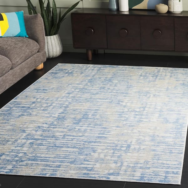 Bayside Ivory/Blue 5 ft. x 8 ft. Machine Washable Parallel Striped Area Rug