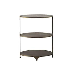 Collected Notions 30.75 in. Antique Gold Oval Metal 3-Tier Shelf/Side Table