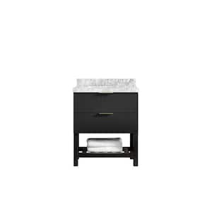 Catalina 30 in. W x 22 in. D x 36 in. H Bath Vanity in Black with 2" Carrara Marble Top