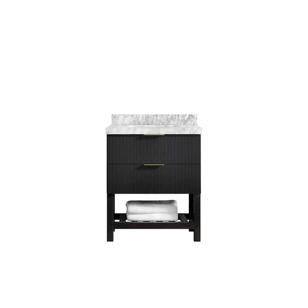 Willow Collections Catalina 30 in. W x 22 in. D x 36 in. H Bath Vanity in Black with 2" Carrara Marble Top