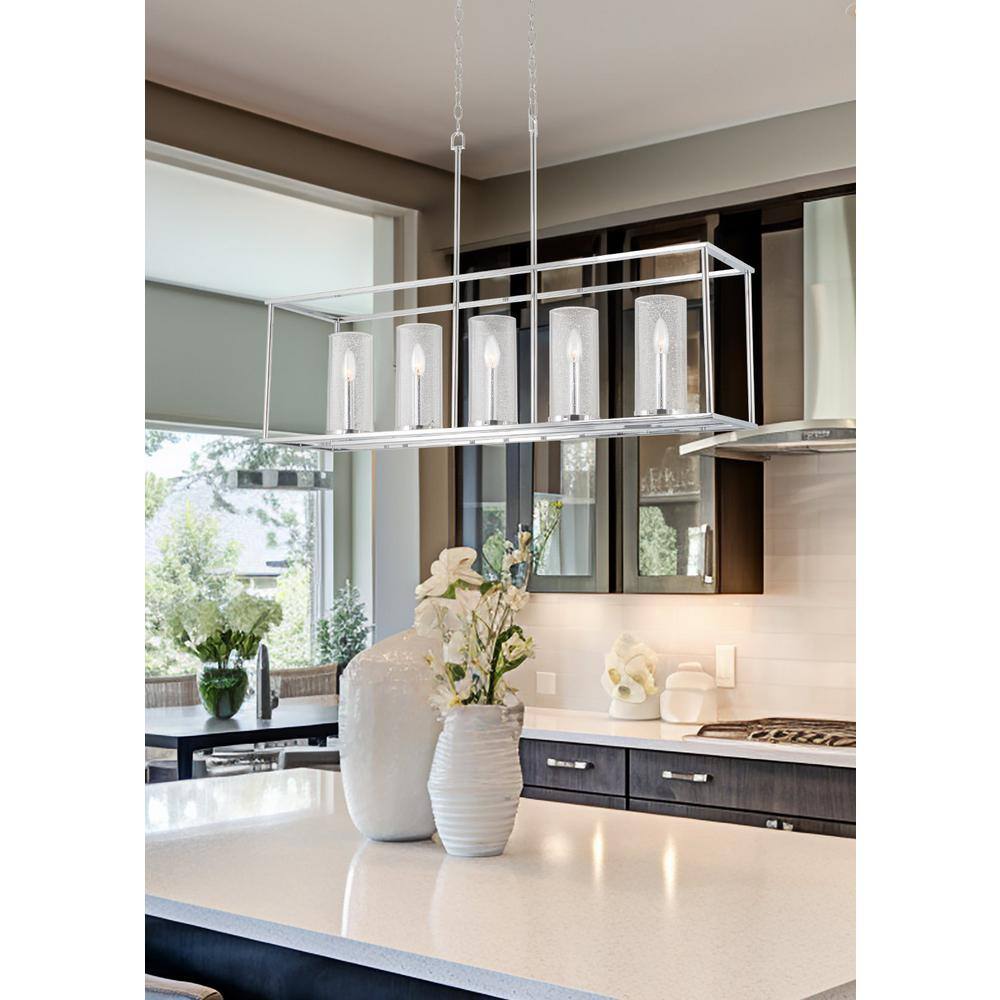 Keller 41'' Chrome Linear Island Light with Seeded Glass Shades
