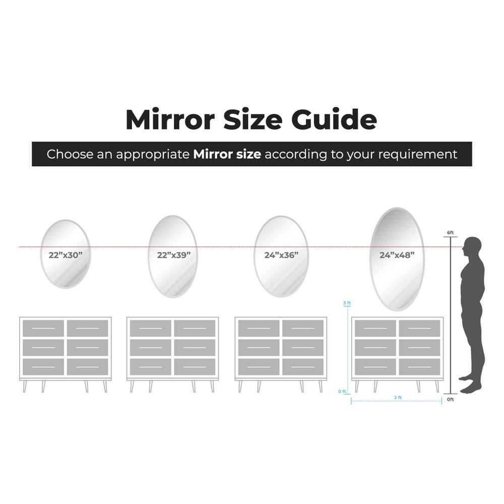 Elegant Oval 22" x 39" Frameless Polished Wall Mirror with Beveled Edge