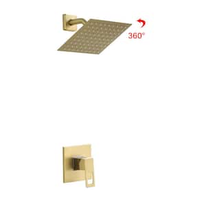 1-Handle 1-Spray Patterns with 1.5 GPM 8 in. Wall Mount Square Fixed Shower Head in Brushed Gold (Valve Included)