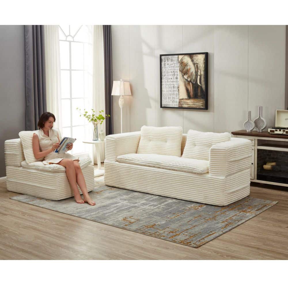 80 in. W Corduroy Sectional Sofa with Chaise Lounge, Convertible Couch with Detachable Blanket, King Sofa Bed in. Beige price history on PriceWatchPro