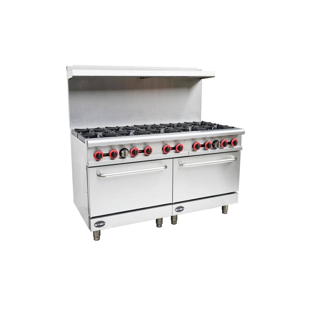 60 in. 5.9 cu. ft. Commercial 10 Burner Double Oven Gas Range in Stainless Steel