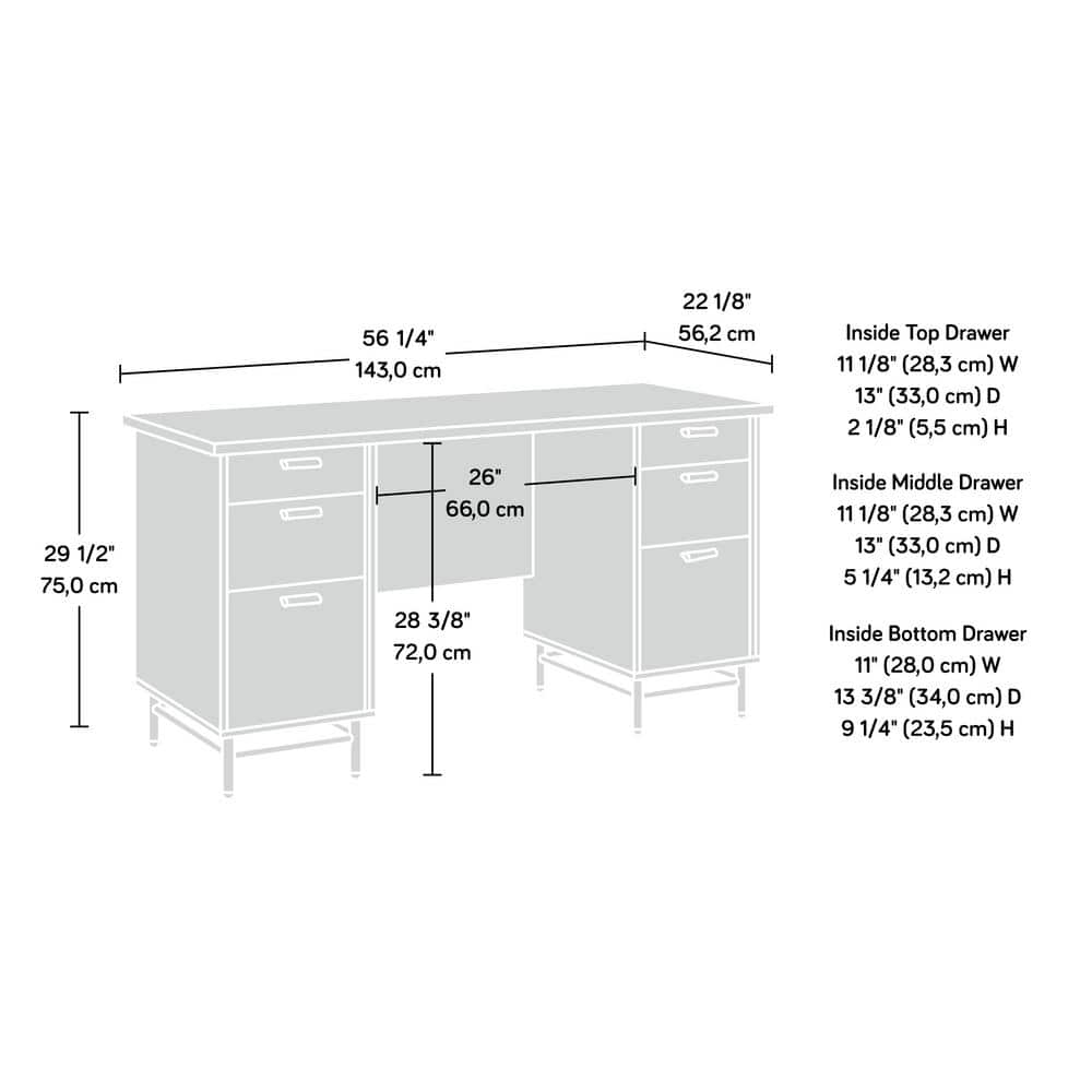 Sky Oak and White Executive Desk with Leather Drawer Pulls