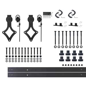 10 ft./120 in. Black Rustic Non-Bypass Sliding Barn Door Hardware Kit Diamond Design Roller for Double Doors