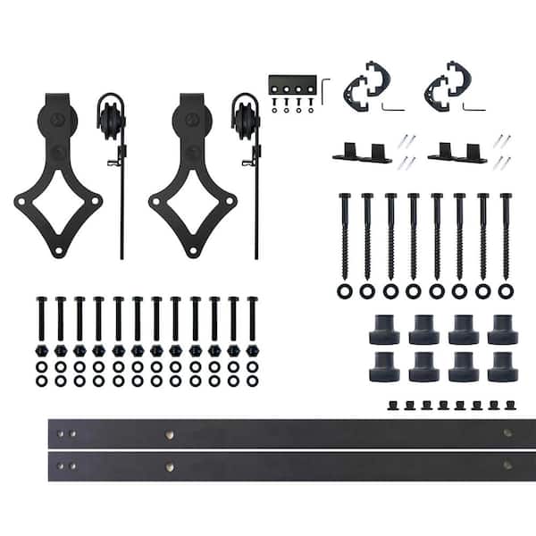 HOMACER 10 ft./120 in. Black Rustic Non-Bypass Sliding Barn Door Hardware Kit Diamond Design Roller for Double Doors