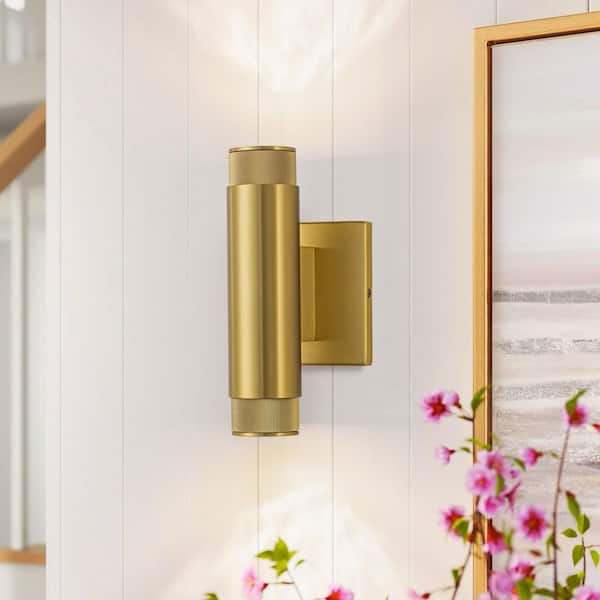 Cylinder 5" 2-Light Brushed Gold Modern Indoor/Outdoor Up and Down Light LED Wall Sconce