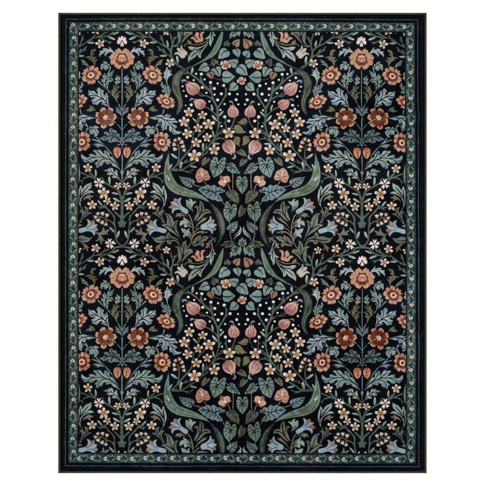 8 ft. x 10 ft. Black Multi-Colored Floral Plant Washable Area Rug price history on PriceWatchPro