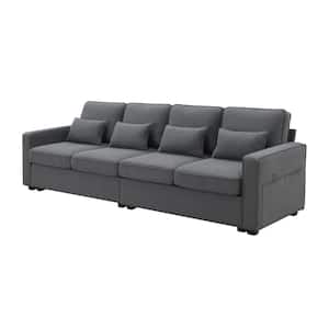 104.00 in. Polyester Rectangle Sectional Sofa in. Dark Gray with Armrest Pockets and 4 Pillows