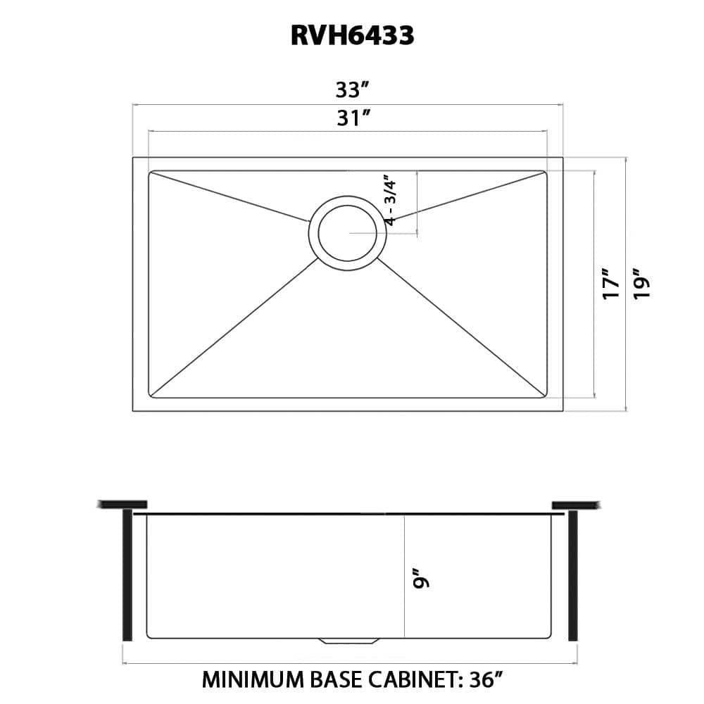 Ruvati 35-Inch Matte Black Stainless Steel Single Bowl Kitchen Sink