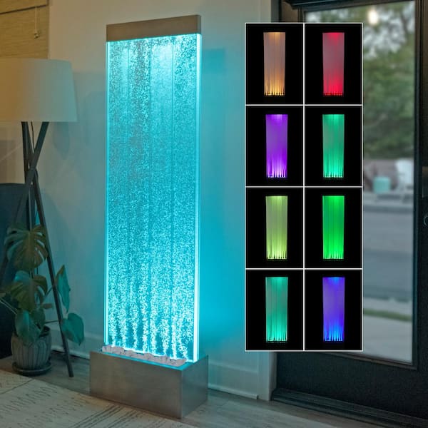 Alpine Corporation 72 in. H Indoor Bubble Wall Fountain with Color-Changing LED Lights and Remote, Silver