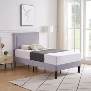 Upholstered Bed with Adjustable Headboard, No Box Spring Needed Platform Bed Frame, Bed Frame Light Gray Twin Bed