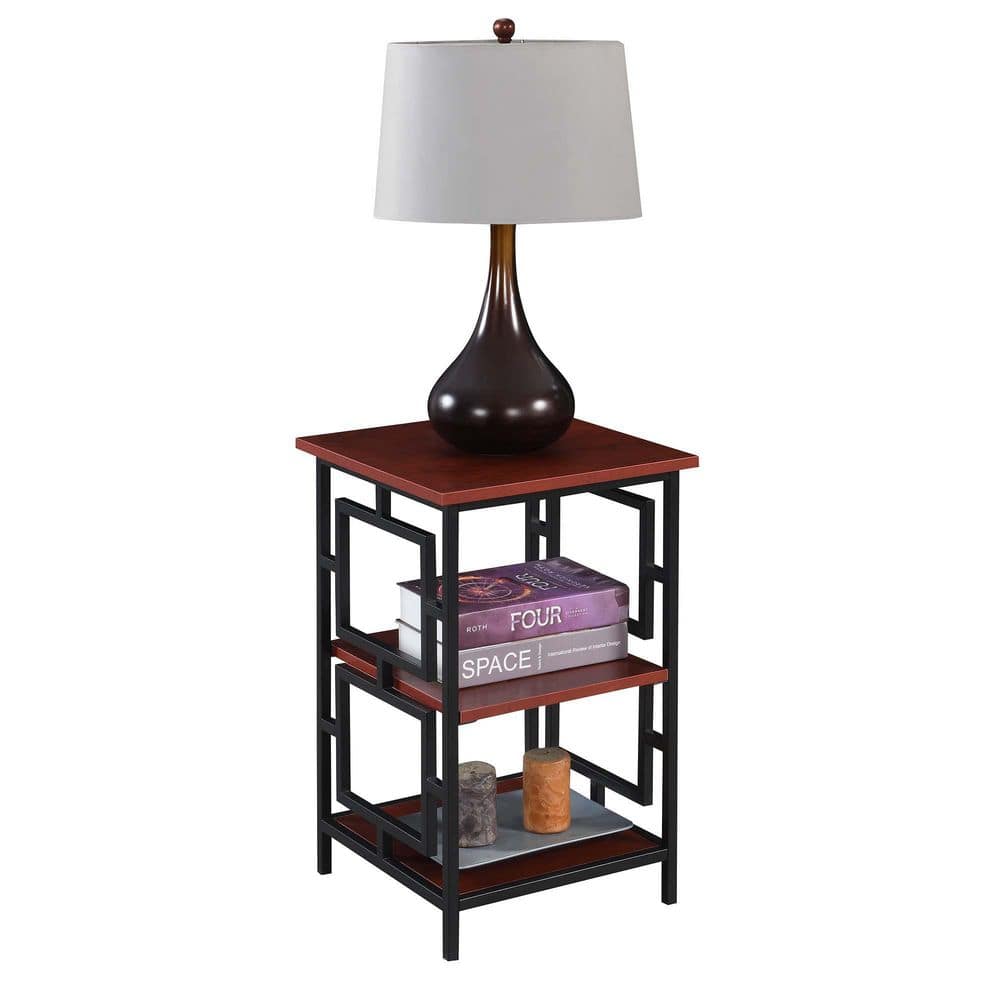 Cherry & Black Square Metal and Wood End Table 16"