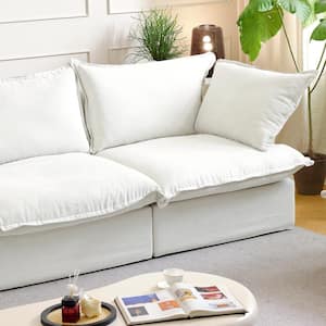 83 in. Flared Arm 2-Piece Overstuffed Linen Flannel Modular Deep Seat Sectional Sofa Cloud Couch in White