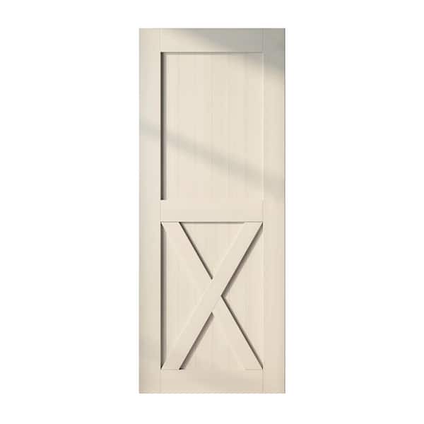 HOMACER 24 in. x 96 in. X-Frame Tinsmith Gray Solid Natural Pine Wood Panel Interior Sliding Barn Door Slab with Frame