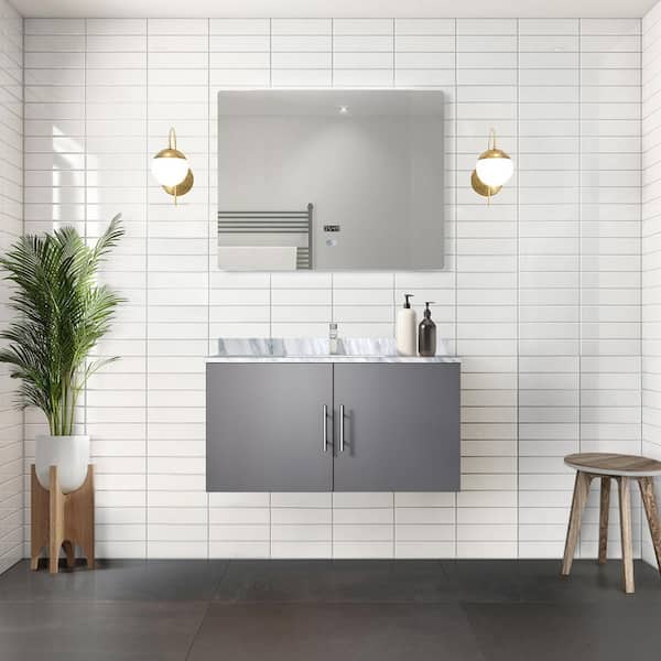 Geneva 36 in. W x 22 in. D Single Bath Vanity Cabinet without Top in Dark Grey with Mirror Assembled