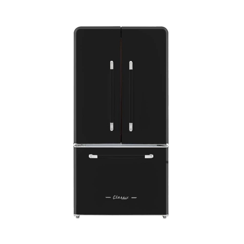 Classic Retro 36 in 21.4 cu. ft. 3-Door French Door Refrigerator with Ice Maker in Midnight Black, Counter Depth
