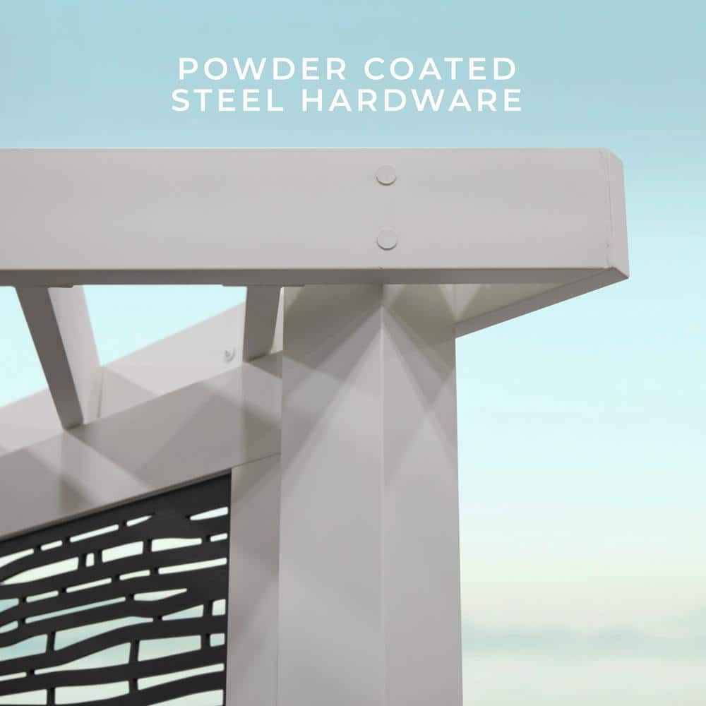 Ridgedale White Steel Cabana Pergola with Pumice Cushioned Seating