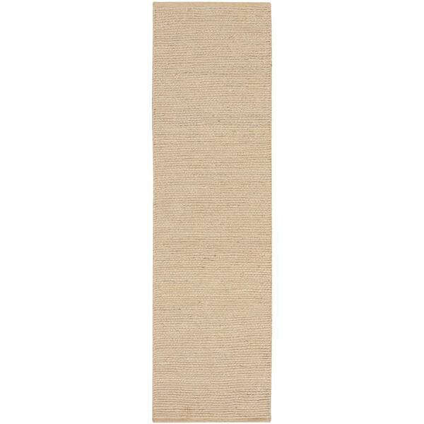 2 ft. x 10 ft. Beige Solid Color Washable Area Rug
