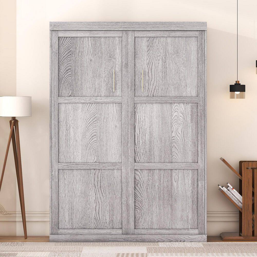 Xandrel Modern Gray Wood Frame Full Size Murphy Bed, Wall Bed Folded into a Cabinet - thumbnail 8