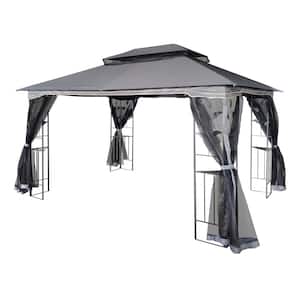 13 ft. x 10 ft. 2-Tier Patio Gazebo Canopy with Breathable Mesh Netting and Privacy Sidewalls, Black and Gray