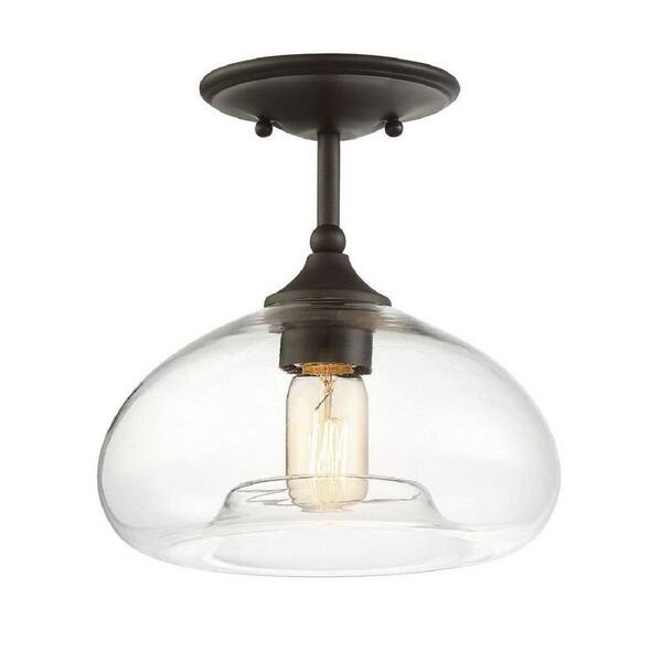 Savoy House Meridian 10.75 in. W x 10.5 in. H 1-Light Oil Rubbed Bronze Semi-Flush Mount Ceiling Light with Clear Glass Shade