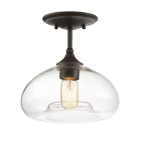 TUXEDO PARK LIGHTING 10.75 in. W x 10.5 in. H 1-Light Oil Rubbed Bronze Semi-Flush Mount Ceiling Light with Clear Glass Shade