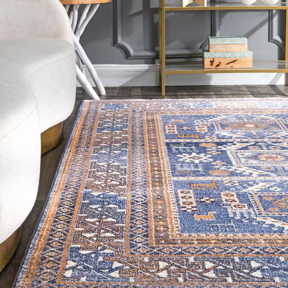 Blue Rectangular Vintage Tribal Area Rug, 12' x 15'