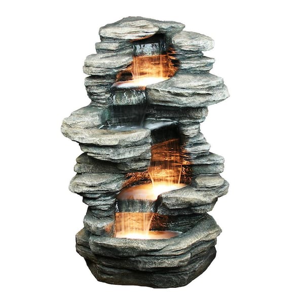 Unbranded Rock 4 Level with Halogen Light Waterfall Fountain