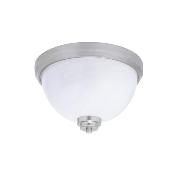 Unbranded Ashland 12 in. 2 Light Brushed Nickel Flush Mount with White Marble Glass Shade No Bulbs Included