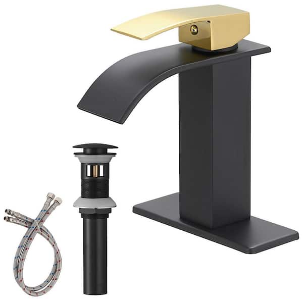 HOMEMYSTIQUE Single Handle Single Hole Bathroom Faucet in Black Gold