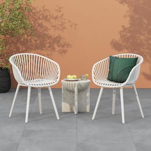 Hina Outdoor Patio Polypropelene Accent Chairs, White (Set of 2)