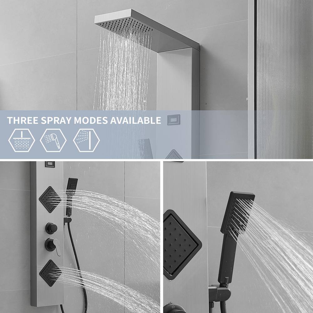 Black Nickel 2-Jet Rainfall Shower Panel System with Handheld Wand