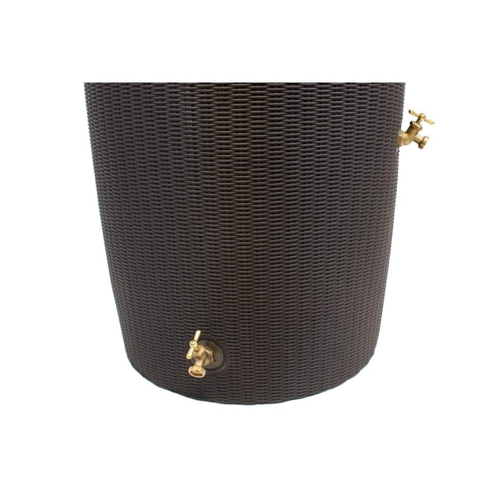 Dark Brown Wicker 50 Gallon Planter Rain Barrel