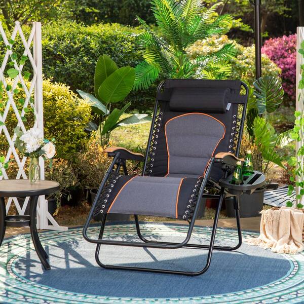 Reclining Outdoor Chair Padded Zero Gravity Chair, Folding Metal