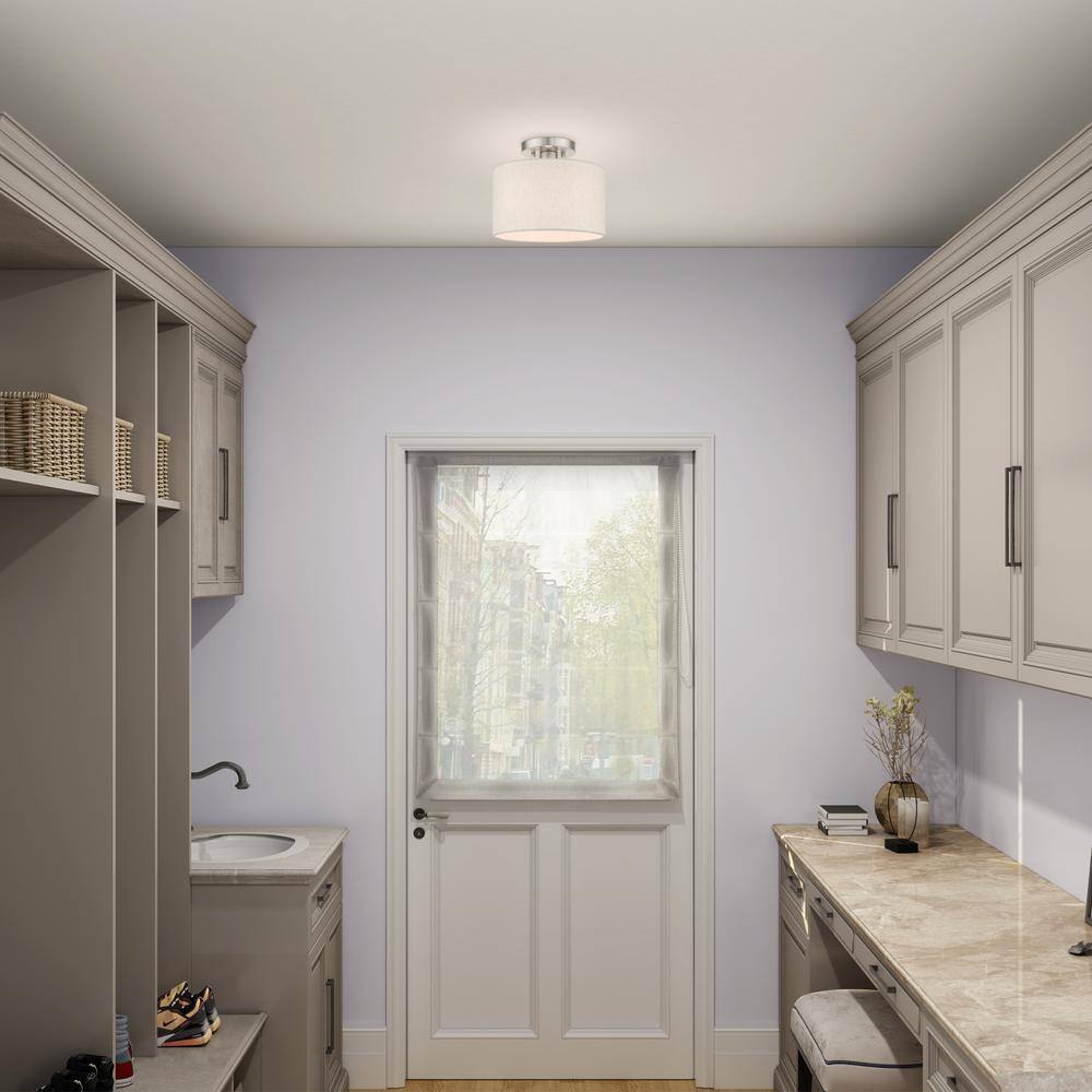 Brushed Nickel Drum Shade Semi Flush Mount Light