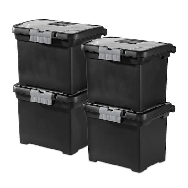 4 Gal. Portable File Box with Handle and Clear Lid (4-Pack)