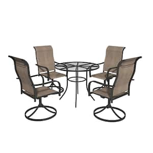 Outdoor 5 Piece Steel Patio Swivel Chair Dining Set(1 Round Table,4 Chairs)