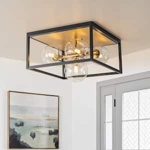 Susan 5-Light 14.2-in. Black and Gold Flush Mount Transitional Clear Glass Ceiling Light for Foyer and Living Room