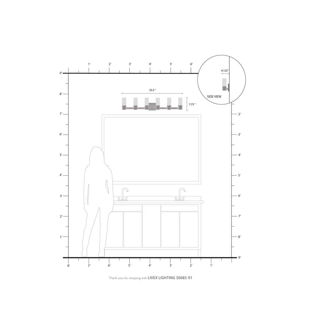 Midtown Brushed Nickel 6-Light Vanity with Clear Fluted Glass