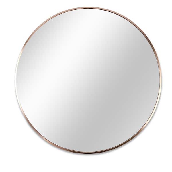 JimsMaison 32 in. W x 32 in. H Large Round Aluminium Framed Wall Mounted Bathroom Vanity Mirror in Gold