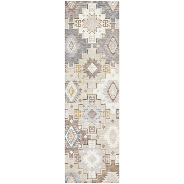 Mayfield Premium Machine Washable Abstract AMF2123 Ivory 2 ft. x 7 ft. Runner Rug