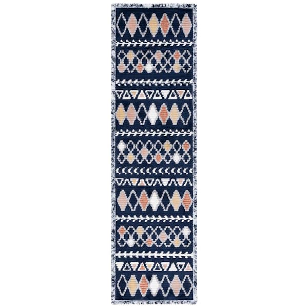 SAFAVIEH Marrakesh Navy/Multi 2 ft. x 8 ft. Geometric Striped Runner Rug