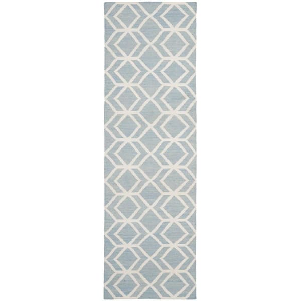SAFAVIEH Dhurries Blue/Ivory 3 ft. x 8 ft. Geometric Multi-Diamonds Runner Rug
